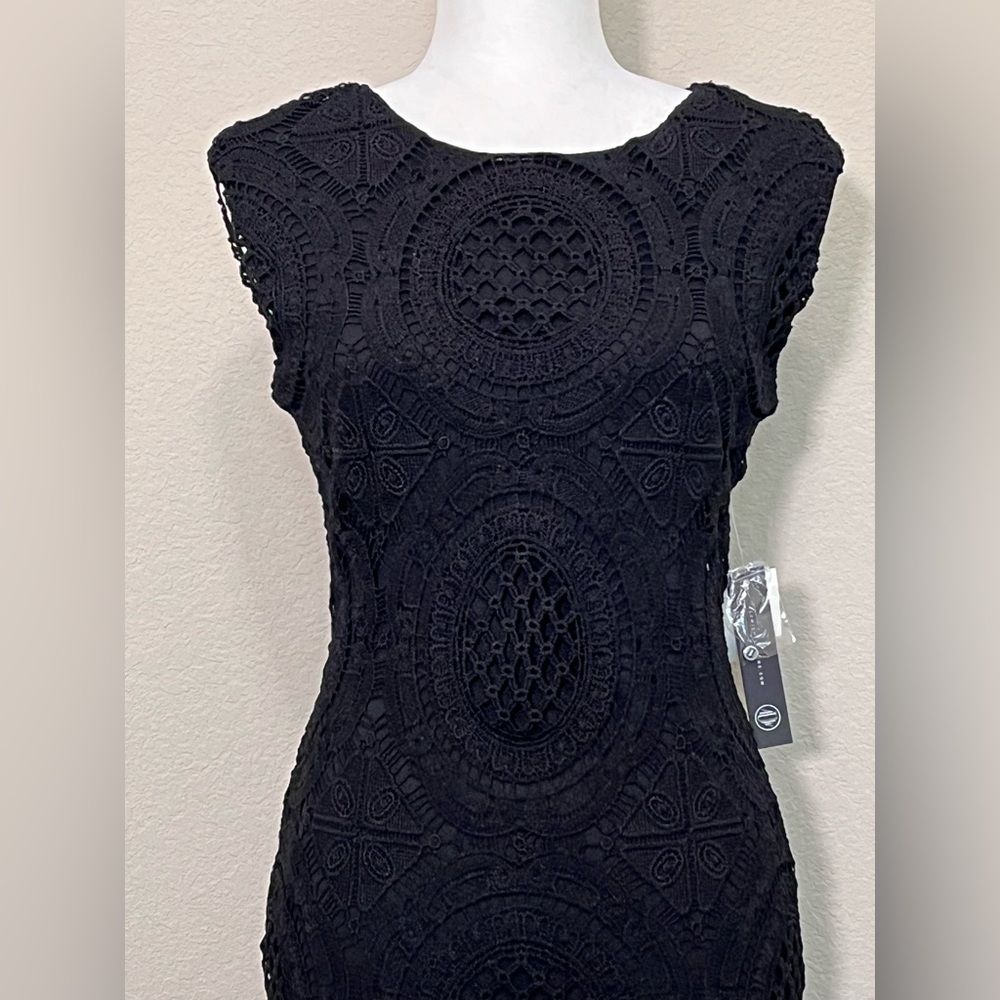As U Wish Black Open Back Crochet Lace Scalloped Hem Bodycon Dress Size S